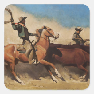 Sticker Carré « Steers to Market » Art occidental de Maynard Dix