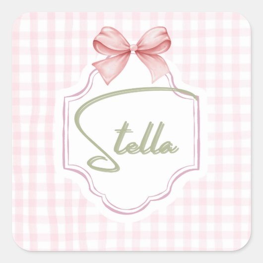 Sticker Carré Stella personnalisée Baby Girl Nursery Bow&En vich (Devant)