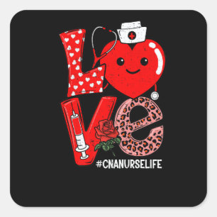 Sticker Carré Stéthoscope Cœur Amour Mignon CNA Infirmière Vie V