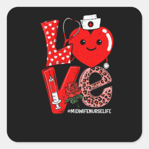 Sticker Carré Stéthoscope Cœur Amour Mignon Sage-Femme Infirmièr