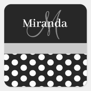 Sticker Carré Stick Carré gris noir blanc Polka point Monogramme