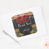Sticker Carré Stick d'anniversaire Masquerade Ball Red Gold Peac (Enveloppe)