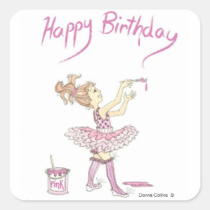 Sticker Carré Stick d'anniversaire Pink Tutu