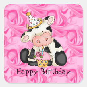 Sticker Carré Stick de fête de la vache d'anniversaire