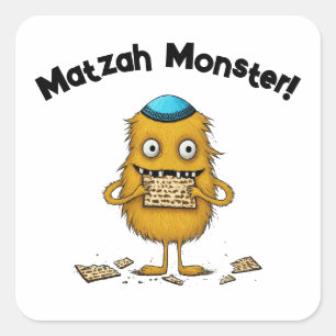 Sticker Carré Stick de la Pâque Monster Matzah Cartoon blanc