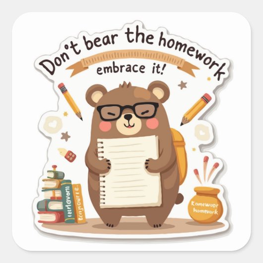 Sticker Carré Stick Die-Cut Motivationnel Ours Migné (Devant)