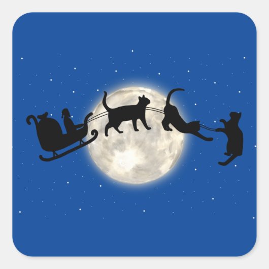 Sticker Carré Stick père Noël avec chats amusants (Devant)
