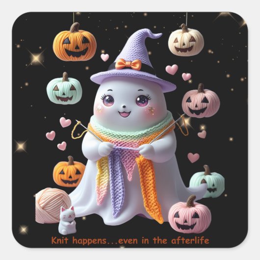 Sticker Carré *Sticker Tricot fantôme Kawaii - Gi d'Halloween mi (Devant)