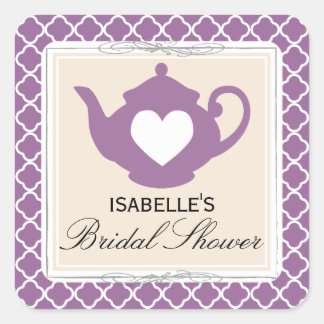 Sticker Carré Sticule à thé chic Tan & Purple Teapot Fête des ma