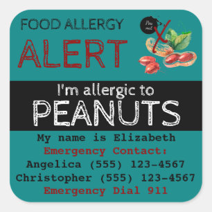 Sticker Carré Sticule d'allergie alimentaire arachide Turquoise