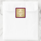 Sticker Carré Sticule Monogramme Vin Plum et or Floral Damask (Sac)