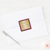 Sticker Carré Sticule Monogramme Vin Plum et or Floral Damask (Enveloppe)