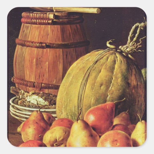 Sticker Carré Still Life avec poires, melon et baril (Devant)