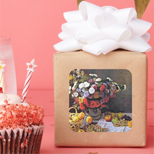 Sticker Carré Still Life, Flowers and Fruit, art (Fête)