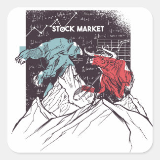 Sticker Carré Stock Market Fight Bull contre Bear Trading