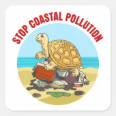 Sticker Carré Stop Coastal Pollution Sea Turtle De l'environneme (Devant)