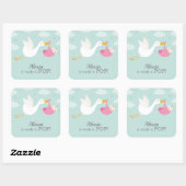 Sticker Carré Stork Clouds Girl Baby shower Bundle (Feuille)