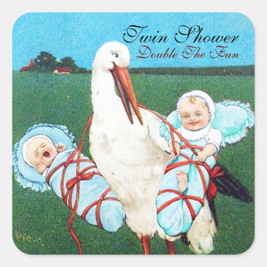 Sticker Carré STORK TWIN BÉBÉ DOUCHE GARÇON, bleu turquoise (Devant)