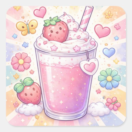 Sticker Carré Strawberry Dreams Milkshake (Devant)