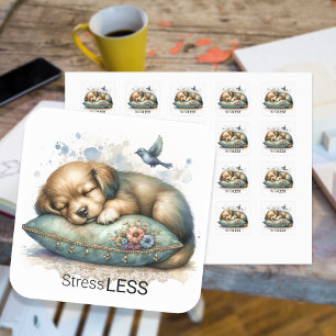 Sticker Carré Stress Moins mignon Chiot Personnalisé
