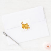 Sticker Carré Stretching Orange Tabby Cat (Enveloppe)