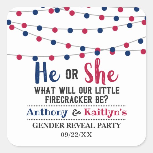 Sticker Carré String Lights 4 juillet Gender Revevela Party (Devant)