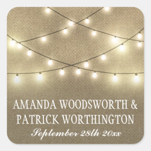 Sticker Carré String Lights Pays Rustique Burlap Wedding Faveurs