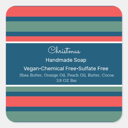 Sticker Carré Stripes de Noël Soap Fabriqué main Lip Scrub beaut (Devant)