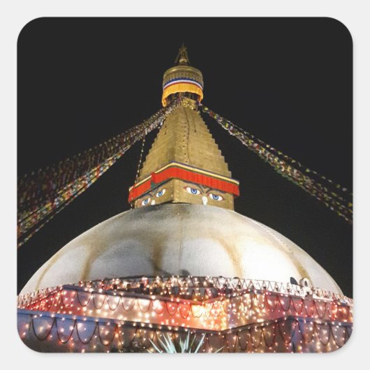 Sticker Carré Stupa Boudhanath, Katmandou la nuit - Népal (Devant)