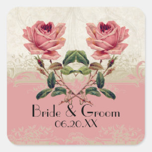 Sticker Carré Style baroque Dentelle Rose Vintage