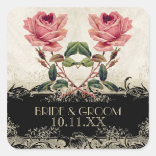 Sticker Carré Style baroque Vintage Rose noir n crème dentelle