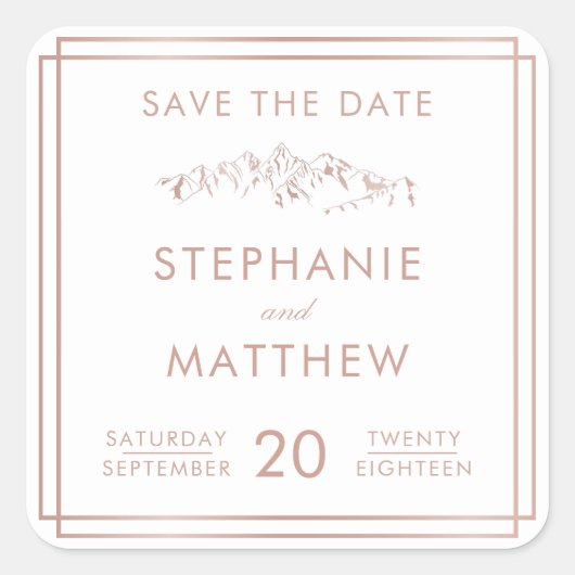 Sticker Carré Style Blanc & Rose Gold Mountain Enregistrer la da (Devant)
