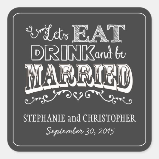 Sticker Carré Style Chalkboard Mariage personnel Favoriser Stick (Devant)