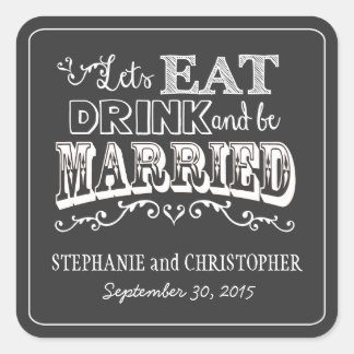 Sticker Carré Style Chalkboard Mariage personnel Favoriser Stick