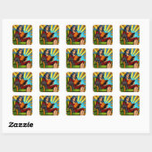Sticker Carré Style comique Pop Art femme Lecture et chat (Feuille)