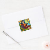 Sticker Carré Style comique Pop Art femme Lecture et chat (Enveloppe)