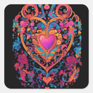 Sticker Carré Style de conception multicolore rouge"
