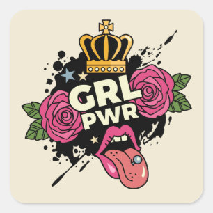 Sticker Carré Style de tatouage Girl Power