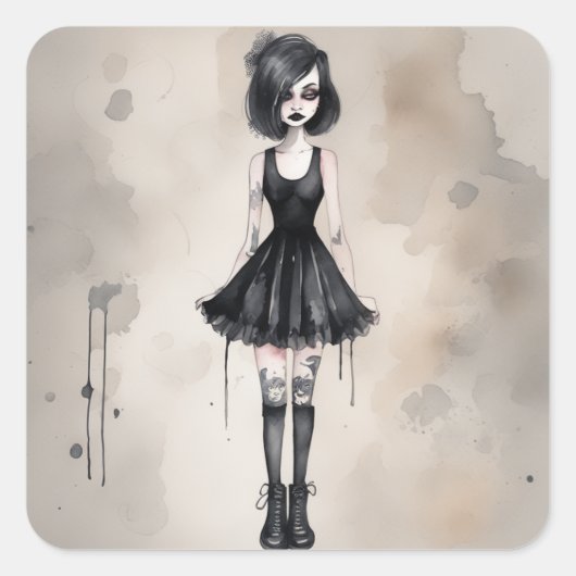 Sticker Carré Style gothique LBD Décal Robe Noire (Devant)