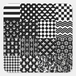 Sticker Carré Style minimaliste Motif mixte noir blanc