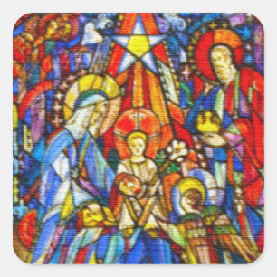 Sticker Carré Style peint par nativité en verre souillé