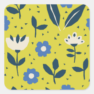 Sticker Carré Style scandinave, motif sans couture fleurie.