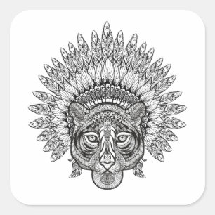 Sticker Carré Style Tigre Tigré Dessiné À La Main