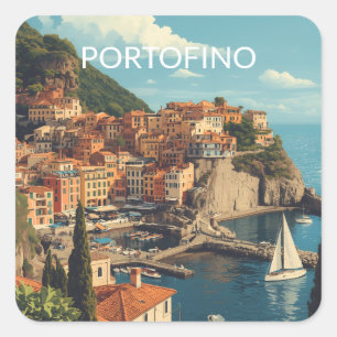 Sticker Carré Style Vintage Portofino Gênes Italie