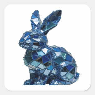 Sticker Carré Style vinyle lapin bleu argenté croquant