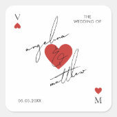 Sticker Carré Stylish Script Playing Card Casino Vegas Wedding (Devant)