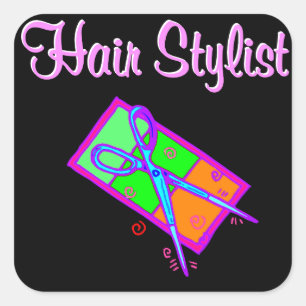 STICKER CARRÉ STYLISTE DE CHEVEUX FUNKY ET COOL ET BEAUTICIEN