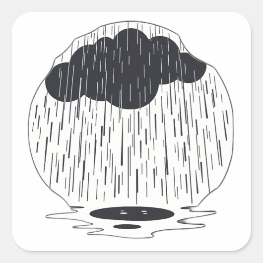 Sticker Carré Stylized Rain Cloud with Falling Rain and Puddle (Devant)