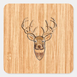 Sticker Carré Stylo Buck Buck Buck Antlers Grain en bois clair