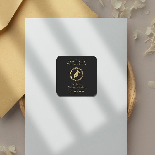 Sticker Carré Stylo Noir & Or moderne Certifié par